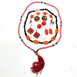 7 Pcs. Retro Orange Halloween Teng Yue Glass Jewelry Mixed Set Charity Benefit